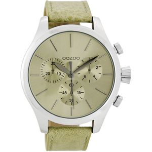 OOZOO Timepieces - Zilverkleurige horloge met beige NATO horlogeband - C7060