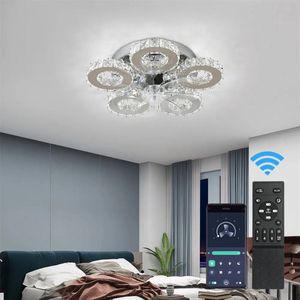 LuxiLamps - 5 Ringen Crystal Plafondlamp - Plafondventilator - Smart Lamp - Met Dimmer - 6 Standen Ventilator - Keuken Lamp - Woonkamerlamp - Moderne lamp