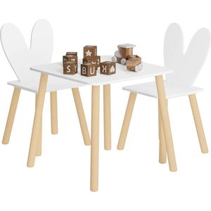 Set Met 2 Kinderstoelen en 1 Kindertafel - Peuterstoeltje - Kindertafeltje En Stoeltjes - Makkelijke Montage - Hout - Wit
