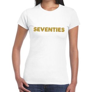 Seventies goud glitter t-shirt wit dames - Jaren 70 kleding S