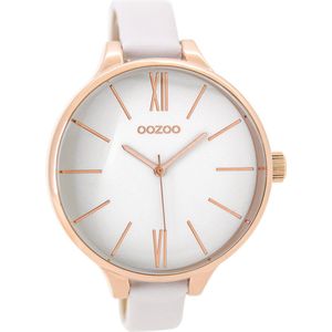 OOZOO Timepieces - Rosé goudkleurige horloge met witte leren band - C9540