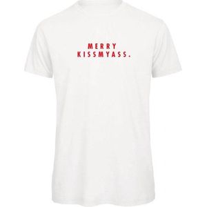 Kerst t-shirt wit XXL - Merry Kissmyass - rood - soBAD. | Kerst t-shirt soBAD. | kerst shirts volwassenen | kerst t-shirts volwassenen | Kerst outfit | Foute kerst t-shirts