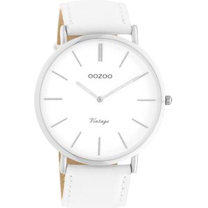 OOZOO Timepieces - Zilverkleurige horloge met witte leren band - C9310
