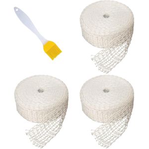 3 stuks grillnetten met 16 gaten + grillborstel en elastisch bindnet - wit hamnet voor grillen vleesrolletjes (rol van 300 cm)