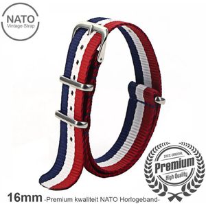 Stijlvolle 16mm Premium Nato Rood wit blauw gestreept Horlogeband: Ontdek de Vintage James Bond Look! Perfect voor Mannen, uit onze Exclusieve Nato Strap Collectie!