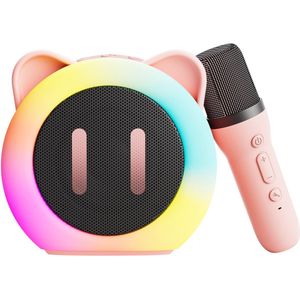 Mini karaokemachine Geschikt voor kinderen en volwassenen, draagbare karaokeluidspreker met 2 draadloze microfoons, verjaardagscadeau Geschikt voor meisjes van 4, 5, 6, 7, 8, 9, 10, 11 en 12 jaar (wit)