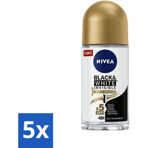 Nivea - Deodorant - Roller - Black & White Silky Smooth - 50 ml - Bulkverpakking - 5 stuks