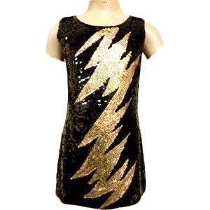 Hoogy Googy feestelijk jurkje met pailletten - gouden bliksem - maat 104/110