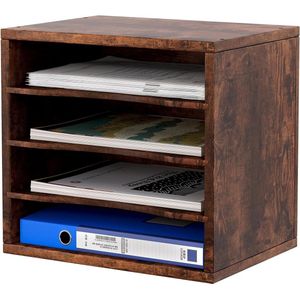 Desktop 4 Tier in Tray A4 File Houder Magazine Organizer Mail Sorter Office Bureau Opgeruimd Papier Opbergrek - Houten - Bruin - 352x331x260mm
