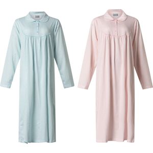 Lunatex - 2 klassieke dames nachthemden 224158 met kraag - blauw en roze - maat S