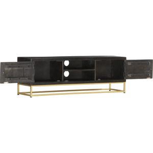 Furniture Limited - Tv-meubel 120x30x40 cm massief mangohout zwart en goudkleurig