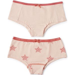 Little Label - hipster 2-pack - white star & light pink star - maat: 92 - bio-katoen