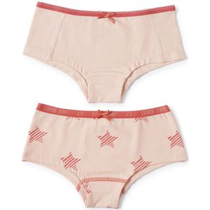 Little Label - hipster 2-pack - white star & light pink star - maat: 92 - bio-katoen