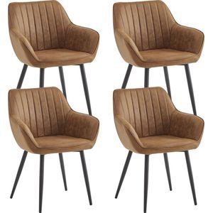 Colenis® - Luna Eetkamerstoel - Set Van 4 - Cognac - Microfiber - Microvezel - Met armleuning