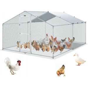Kippenhok, 3 x 2 x 2 m Kippenhok Buitenren met zonwerend dak PE-zeildoek, staal Kippenhok Kippenhok Dak Gevogeltehok Kippenkooi voor kippen, eenden, ganzen, konijnen etc.