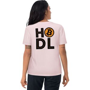 Bitcoin T-shirt - HODL - Rug Print - Unisex - 100% Biologisch Katoen - Kleur Roze - Maat S | Bitcoin cadeau| Crypto cadeau| Bitcoin T-shirt| Crypto T-shirt| Crypto Shirt| Bitcoin Shirt| Bitcoin Merch| Crypto Merch| Bitcoin Kleding