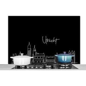 Spatscherm keuken 120x80 cm - Kookplaat achterwand Line art - Utrecht - Skyline - Zwart wit - Muurbeschermer - Spatwand fornuis - Hoogwaardig aluminium