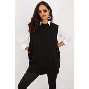 Dames - Spencer - Oversized Tuniek - Zwart - Knopen aan de Zijkant