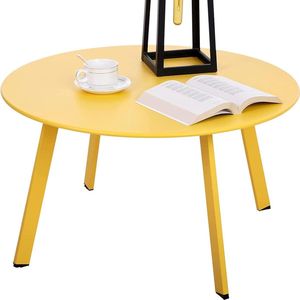 Bijzettafel van metaal, tuinbijzettafel, rond, koffietafel en salontafel met verstelbare tafelpoten (geel, Ø 70 x 40 h)