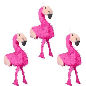 Relaxdays 3x pinata flamingo - ophangen - voor kinderen - zelf vullen - verjaardag – roze