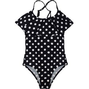 Badpak met volant voorkant - Stippen zwart-wit 104-110