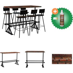 vidaXL 7-delige Barset massief gerecycled hout meerkleurig - Set tafel en stoelen - Inclusief Houtreiniger en verfrisser