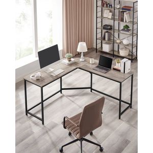 Computer Bureau - Hoekbureau - Gaming Tafel - Computer Tafel - Stabiel Bureau - 149x149x75cm - L-Vorm - Verstelbare Poten - 2 Open Planken - Donker Kaki