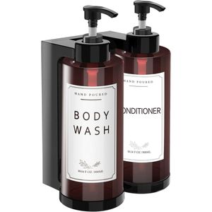 2-Pack Zeepdispensers Wandmontage - 300ml Shampoo Pompflessen met Etiketten - Navulbaar voor Lotion, Douchegel en Conditioner - Geschikt voor Badkamer, Keuken of Hotel - Ruimtebesparend en Gemakkelijk te Installeren