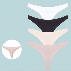 4 stuks Dames strings - Basic - Zwart/Wit/Beige/Zalm - Maat XL/XXL