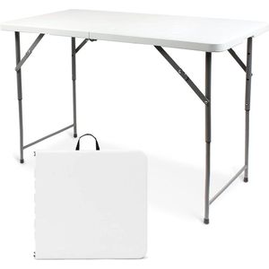 Campingtafel in hoogte verstelbaar - tuintafel rechthoekig - draaggreep - 120 x 60 x 76 cm - biertenttafel - camping BBQ - party buffet - wit vouwtafel