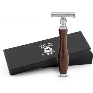 Haryali London Double Edge Safety Razor voor mannen en vrouwen - Metallic Double Edge Razor - Reliëfontwerp - Herbruikbaar scheermes - Kastanjebruin - Past op alle DE-mesjes