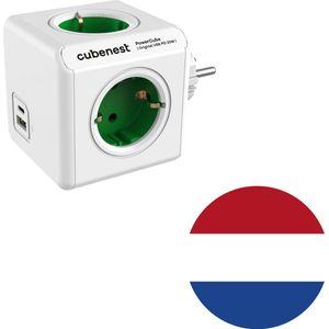 Cubenest Stekkerblok Powercube Original USB PD 20W, USB A+C, 4-voudig, wit/groen - Schuko, max 16A/250V~3680W, Overstroom, Overspanning, Overtemperatuur, Kortsluiting en Thermische Beveiliging