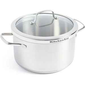 Kitchenaid - Roestvrijstalen pan met glazen deksel - ø24 - 5,7L - Geschikt voor alle warmtebronnen inclusief inductie