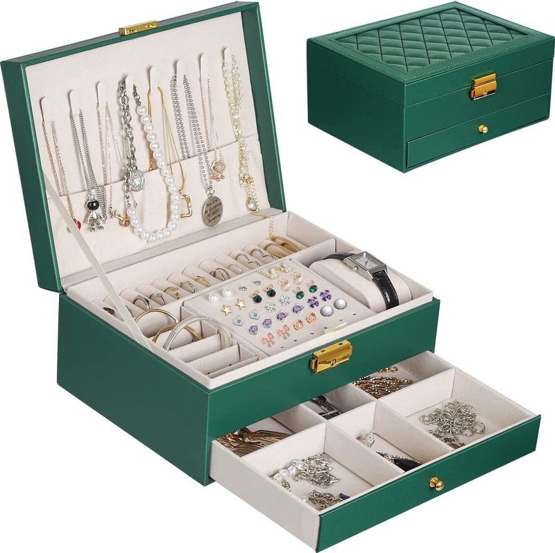 YOCOLE - Sieradendoos - Groen - 2 Niveaus - Reissieradenhouder - Met Slot en Sleutel