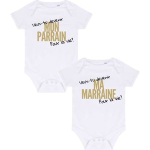 Duo Body Bébé – ""Veux-tu devenir mon parrain ?"" & ""Veux-tu devenir ma marraine ?"" – Lot de 2 – 100 % coton – Taille 3-6 mois – Cadeau marraine & parrain