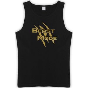 Zwarte Tanktop met  "" Beast Mode "" print Goud size M