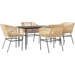 vidaXL - 5-delige - Tuinset - met - kussens - poly - rattan - glas - bruin