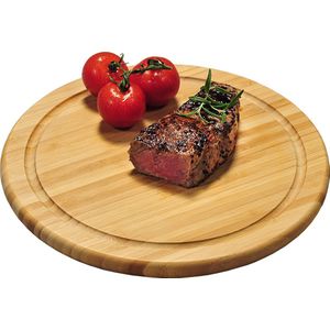 Kesper ronde bamboe houten ontbijt serveer plankjes met sapgroef - 2x - Dia 25 cm - Keukenbenodigdheden - Broodplanken