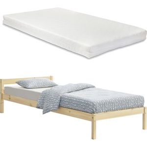 Houten Bed Silke - Grenen - Met Matras - 90x200 cm - Houtkleurig - Klassiek Design