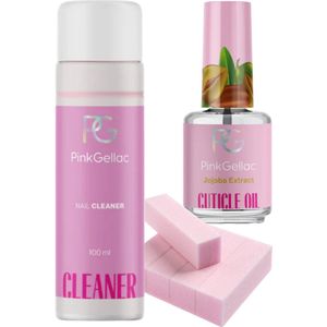Pink Gellac Manicure Set - Aanvul Set met Voedende Nagelriemolie 15ml, Polijstblok 5st en Nail Cleaner 100ml - Nagelverzorging Set ter Voorbereiding op de Manicure - Manicureset voor Thuis