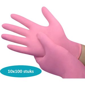 Nesto's Nitril Wegwerp Handschoenen 10x100 stuks- Latexvrij - Poedervrij - Niet steriel - Onderzoekshandschoenen - Medisch - Plastic - Maat L - Roze - Voordeelverpakking 10x 100 stuks