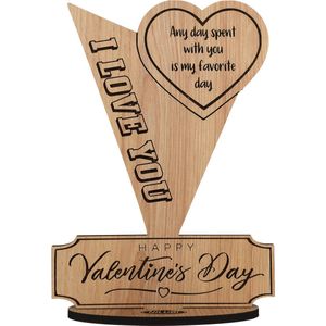 Award Valentijn - 14 februari - Valentijnsdag - houten wenskaart - valentijnskaart van hout - I LOVE YOU - 17.5 x 25 cm