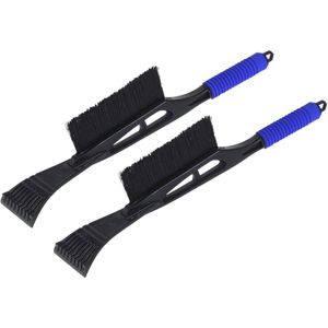 Set van 2x stuks kunststof ijskrabber/raamkrabber zwart/blauw met borstel 53 cm - Ruiten krabbers - Auto accessoires winter
