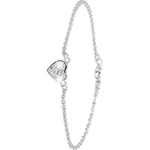 Lucardi Dames Armband met hart van kristal - Echt Zilver - Armband - Cadeau - 19 cm - Zilverkleurig