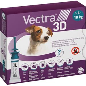 VECTRA 3D Hond - 4 tot 10 kg - Anti Vlooien- en Tekendruppels - 3 pipetten