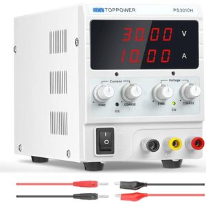Stelbare DC voeding 0-30 V/0-10 A voor laboratorium en elektronica-klussen