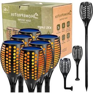 96 LED zaklampen op zonne-energie - 6 stuks grote tuinlampen - waterdicht IP65 - vlameffect zonnelampen - buitenverlichting op zonne-energie