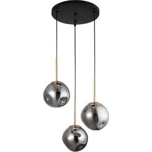 Nova Luce Spada hanglamp - zwart goud smoke rookglas -  ronde hanglamp 3xE27