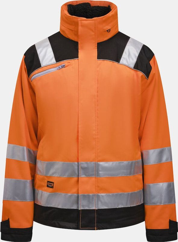Jobman - 1347 Hi-Vis Winterjas - Oranje/Zwart - Slijtvast STAR Polyester - Gevoerd met Teddyfleece