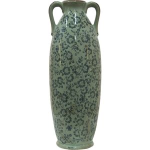 Clayre & Eef Vaas Ø 16x45 cm Groen Keramiek Bloemen Decoratie Vaas